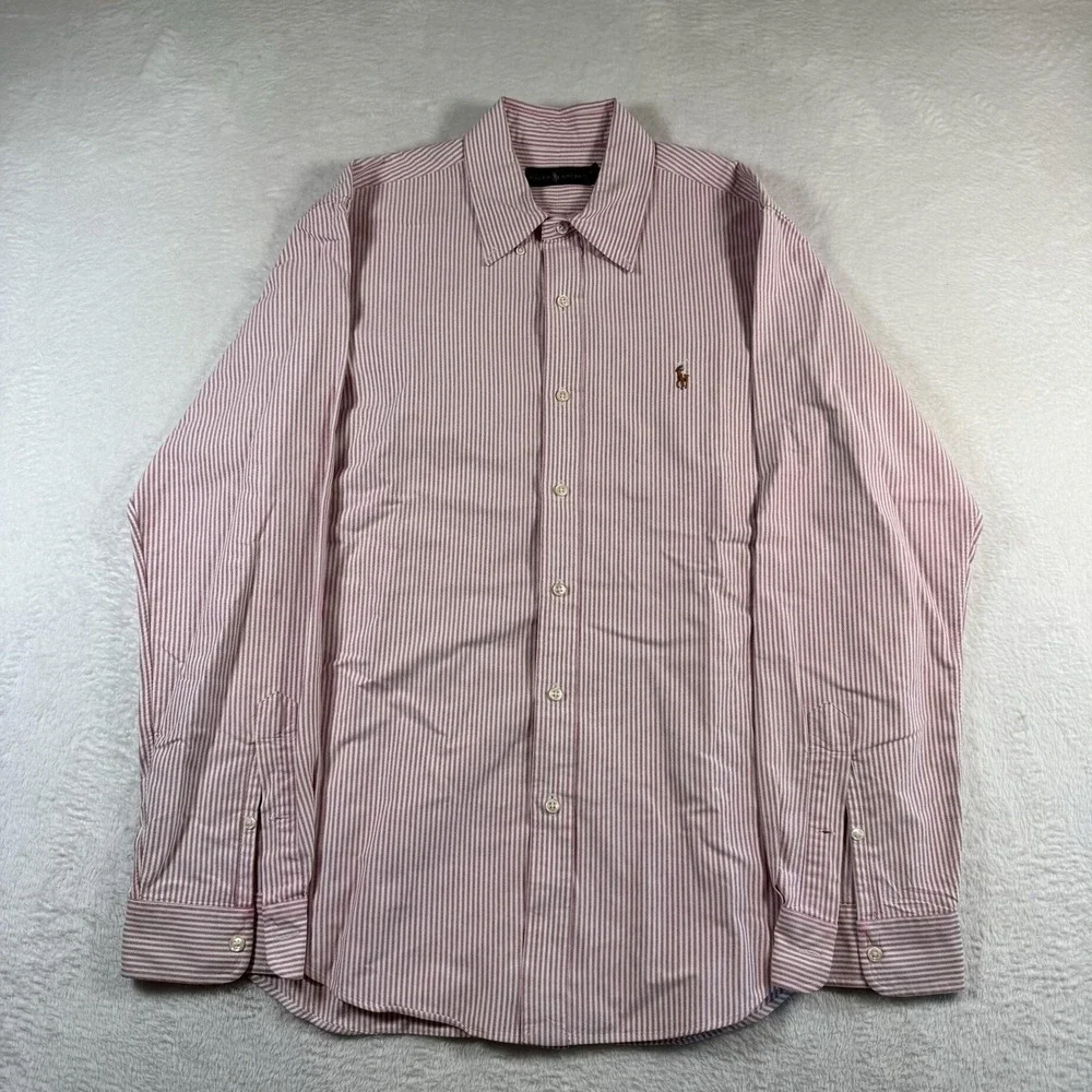 Ralph Lauren flesh pony Shirt Mens Large Red Stripe Long Sleeve Button Down